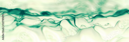 Abstract Liquid background, panoramic header with green water curved lines on white