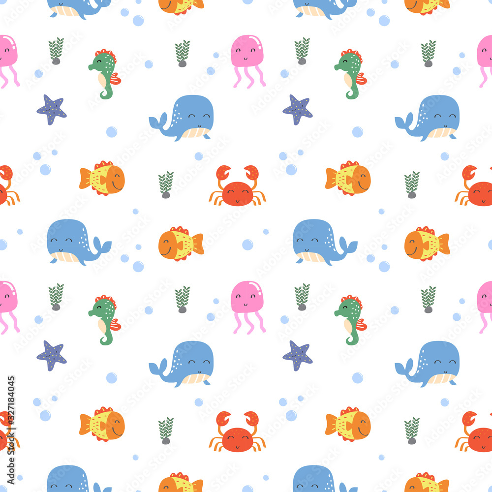 Kids pattern with sea animals concept in the white backdrop