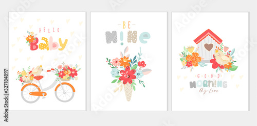 Wallpaper Mural Beautiful banners with flowers in carton style. Vector illustration cards. Modern templates. Torontodigital.ca