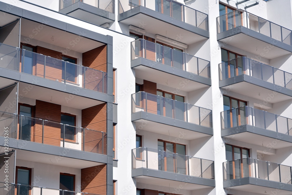 New building condominium. Modern apartment complex exterior. New building condominium. Modern apartment complex exterior.