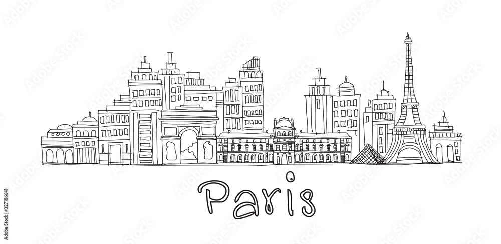 Paris city,Eifel Tower, line drawing style,vector design