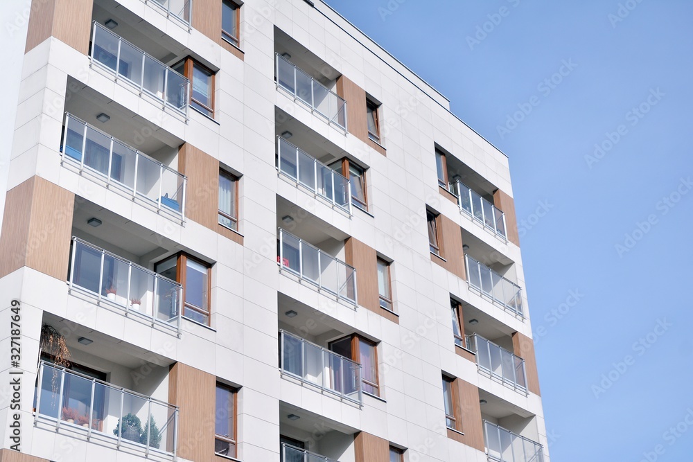 Fototapeta premium New building condominium. Modern apartment complex exterior.