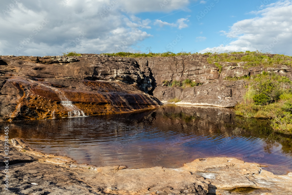 Lajeado waterfall, with its large lake, Milho Verde, Serro district, Minas Gerais, Brazil