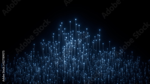 Abstract bright digital background. Neon glowing lines, luminous rays in motion, technology, network connection concept. Beautiful fireworks, colorful explosion, big bang. Falling stars. 3d rendering