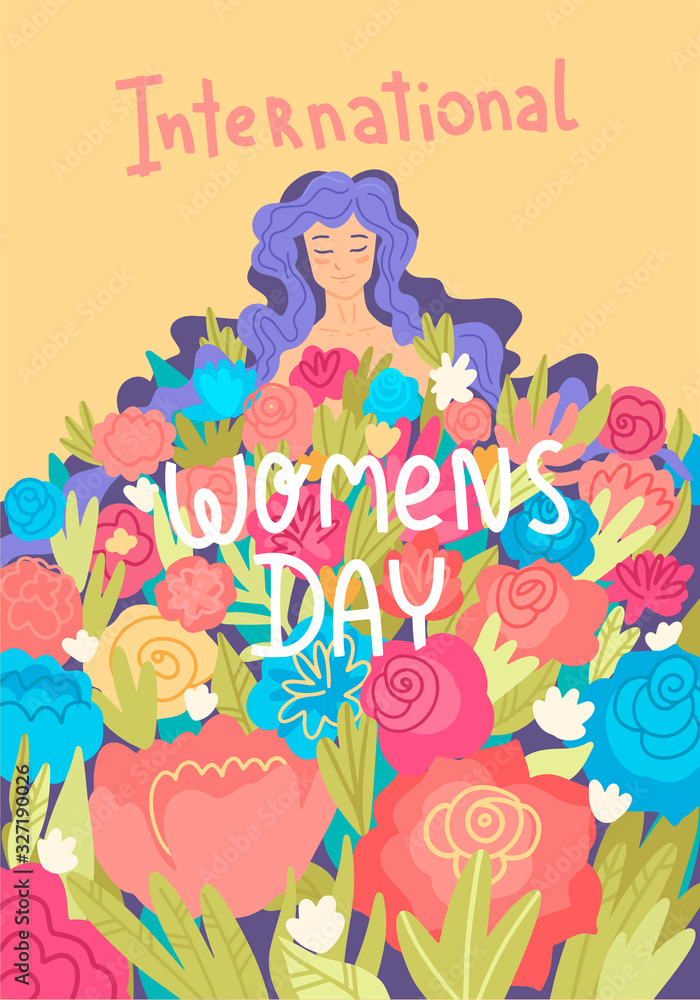Fototapeta premium International Women's Day. Greeting card. Template for card, poster design. Vector cartoon illustration