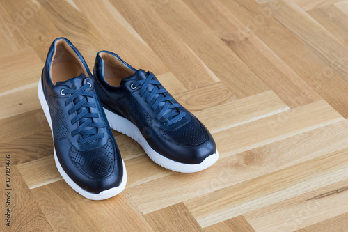 blue luxury leather sneakers