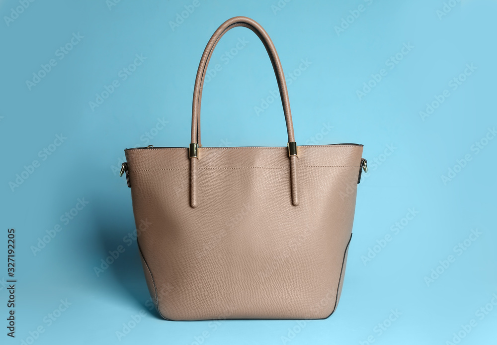 Stylish woman's bag on light blue background Stylish woman's bag on light blue background