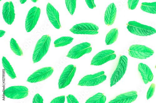 Green spearmint leaves.