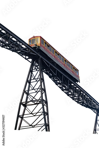 DSC01782 bottom view on the rails of the funicular legend. Unique bridge. Funicular on Fancipan. Isolated on white background photo