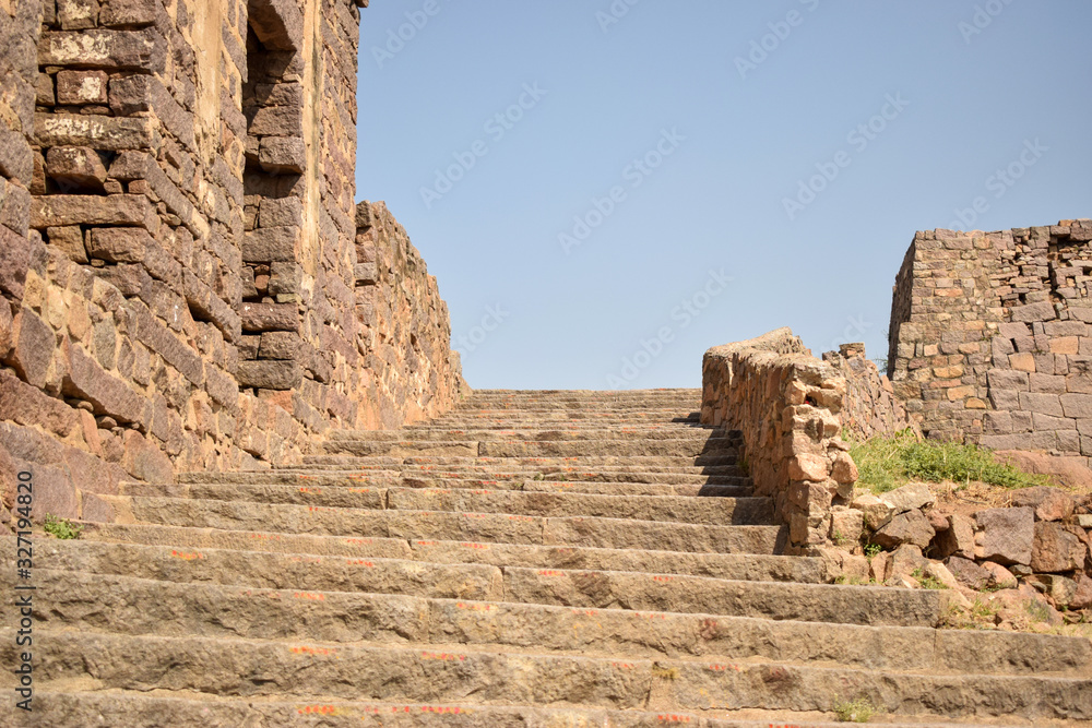 Obraz premium The Stone block Steps walk path in the park/Fort stock photograph image