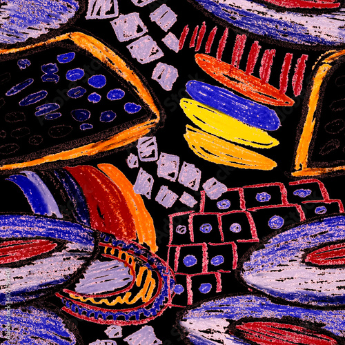 Creative seamless pattern with beautiful bright abstract elements. Colorful t...