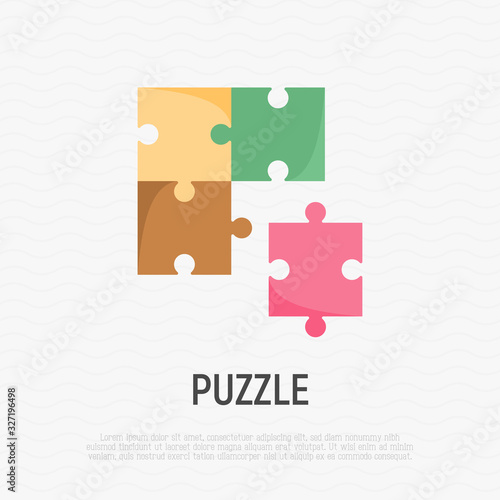 Teamwork symbol. Four pieces of puzzle. Flat icon. Trust, unity, connection. Modern vector illustration.