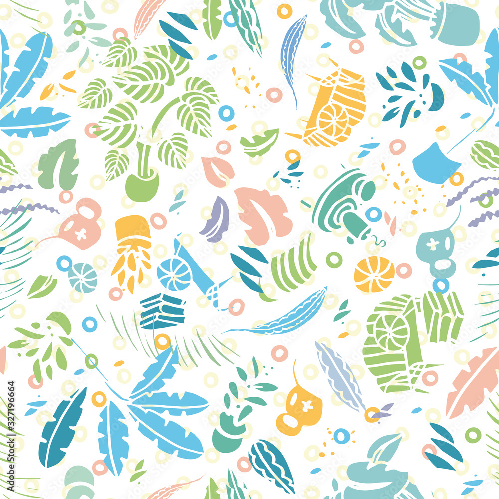 Hygge lifestyle pastel plant pattern with modern floral, shape and dot in pastel tones. Happy cozy tropical plant pattern. Surface pattern design. Hygge lifestyle pastel plant pattern with modern floral, shape and dot in pastel tones. Happy cozy tropical plant pattern. Surface pattern design.