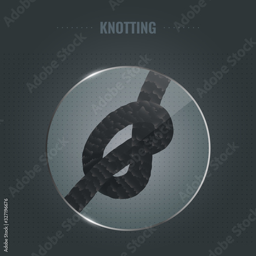 Single strand hair knot with seen cuticle edges under the microscope. Tangled hair follicle knotting closeup. Trichology medical concept. Vector illustration.