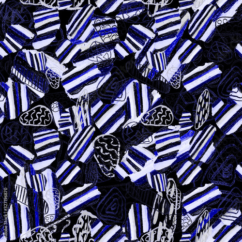 Creative seamless pattern with beautiful bright abstract spots. Colorful text...