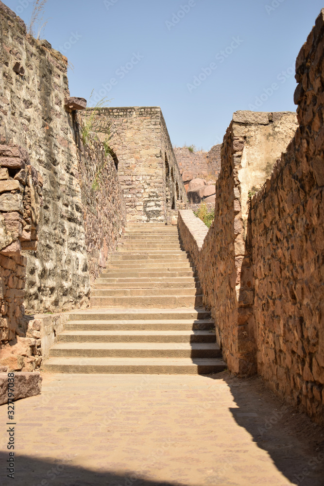 The Stone block Steps walk path in the Fort stock photograph image