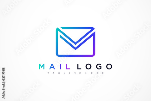 Colorful Square Rounded Line Letter M Mail Logo. Flat Vector Logo Design Template Element.