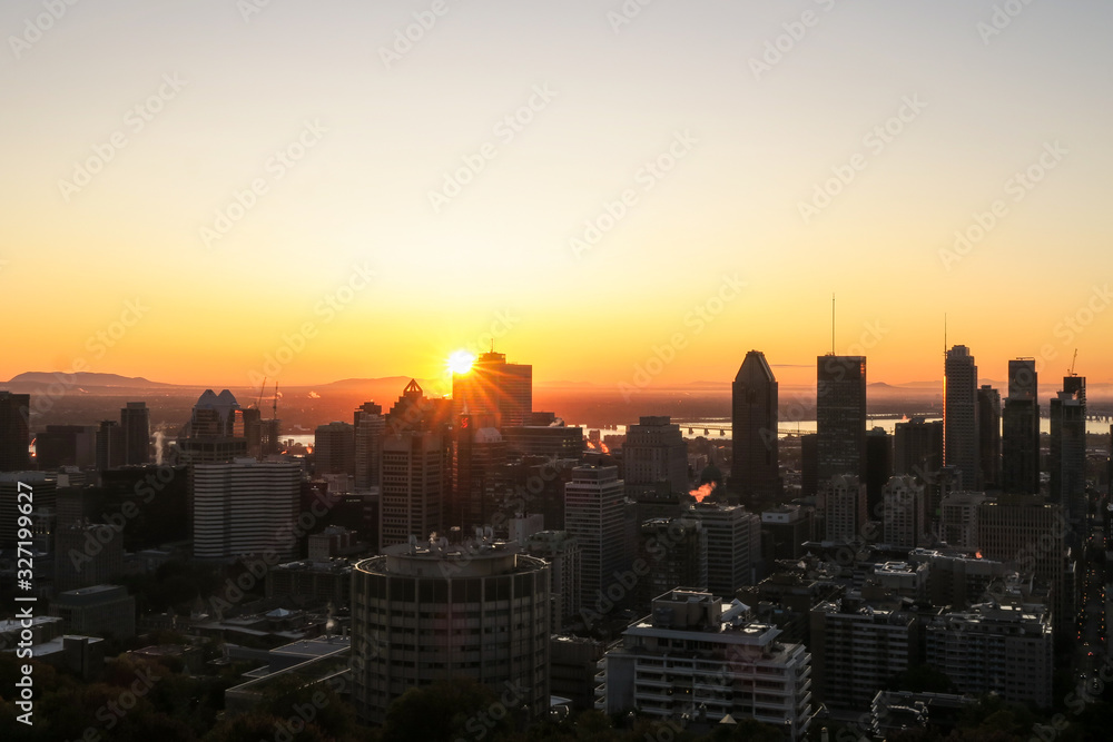 Beautiful view of Montreal's skyline from the Kondiaronk belvedere, at sunrise