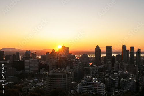 Beautiful view of Montreal's skyline from the Kondiaronk belvedere, at sunrise