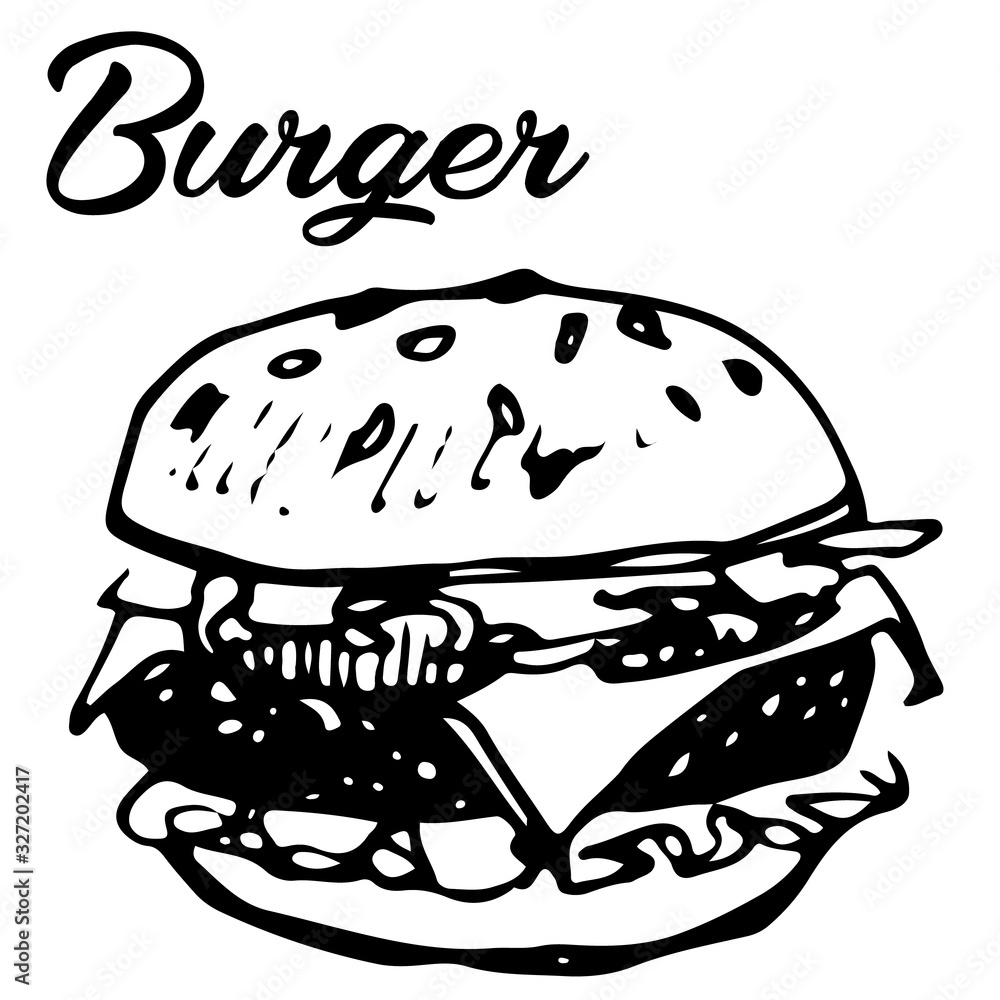 Vector illustration of burger with tomato, chesse and meat Vector illustration of burger with tomato, chesse and meat