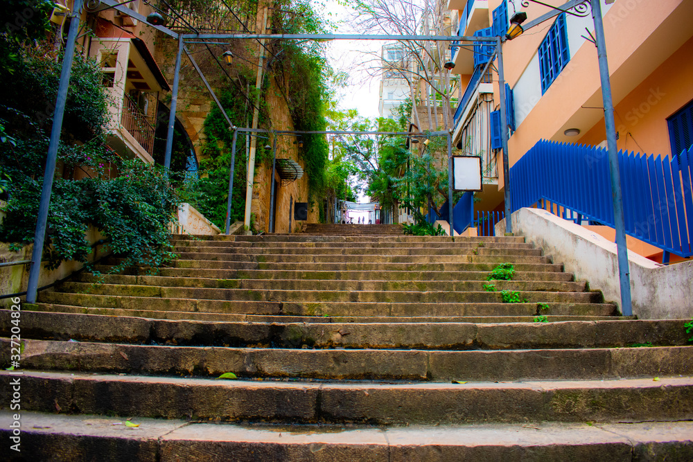 Obraz premium Saint Nicholas stairs in the Beirut downtown district of Gemmayze. These stairs are a famous tourist attraction
