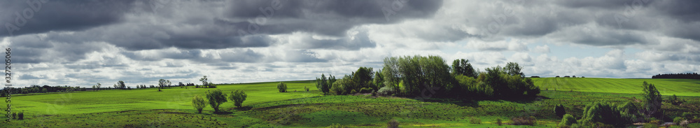 Dark clouds over the green fields