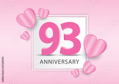 93 Years Anniversary Logo Celebration With heart background. Valentine’s Day Anniversary banner vector template photo