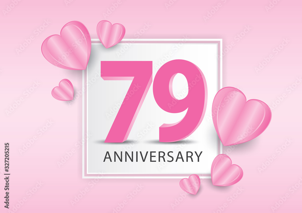 79 Years Anniversary Logo Celebration With heart background. Valentine’s Day Anniversary banner vector template