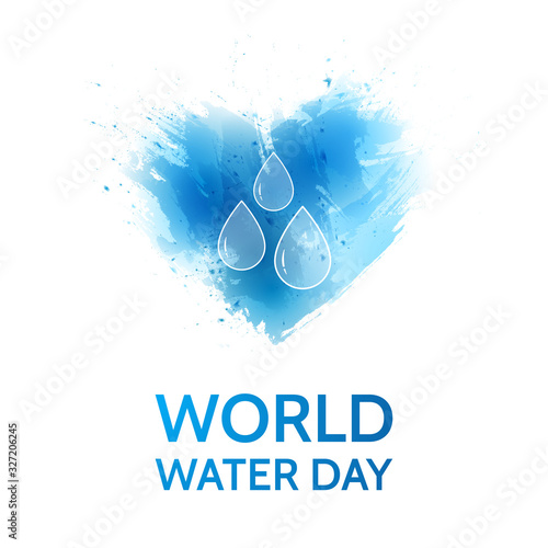 World Water Day letter with a drop of water. Suitable for Greeting Card and Poster. Vector watercolor card