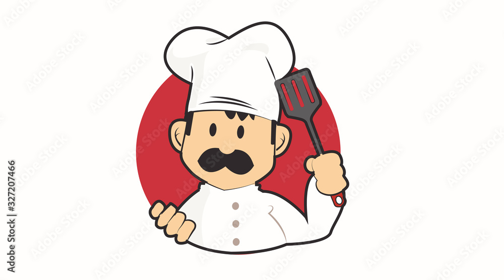 Vector Isolated Illustration of a Chef with Moustache and a Kitchen Utensil. Icon or Logo. Vector Isolated Illustration of a Chef with Moustache and a Kitchen Utensil. Icon or Logo.