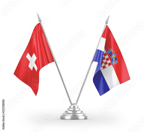 Croatia and Switzerland table flags isolated on white 3D rendering photo