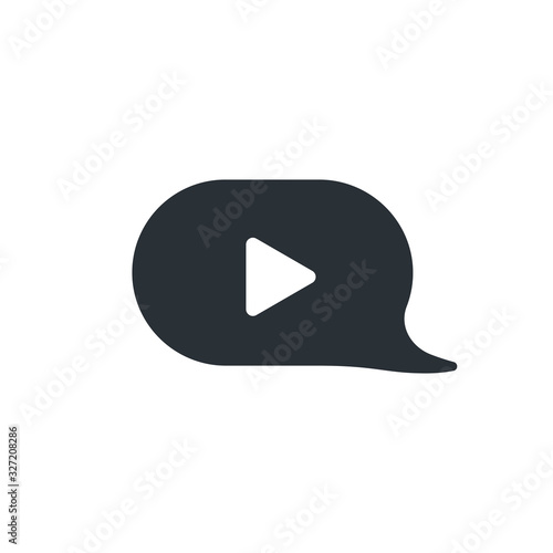flat vector image on white background, text bubble icon with a triangle, video stream or chat