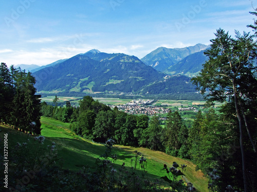 View of the river Rhine Valley in the Bündner Herrschaft (Buendner Herrschaft) region, Mainfeld - Canton of Grisons (Graubünden or Graubuenden), Switzerland photo