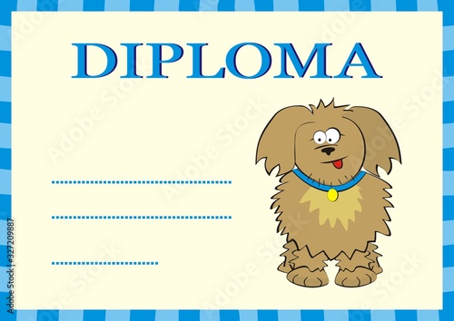 Diploma, dog, vector illustration
