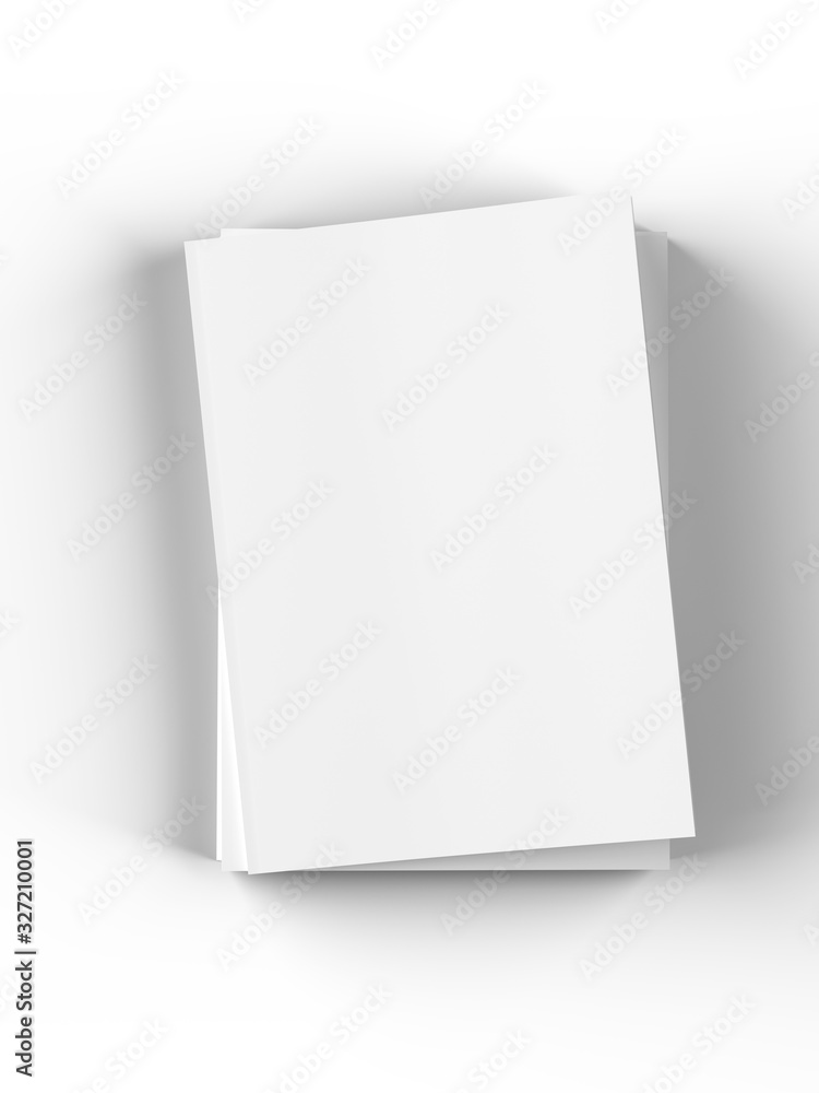 Open magazines with a glued binding. Stack of catalogues. Vertical A4 format. 3d illustration. Open magazines with a glued binding. Stack of catalogues. Vertical A4 format. 3d illustration.