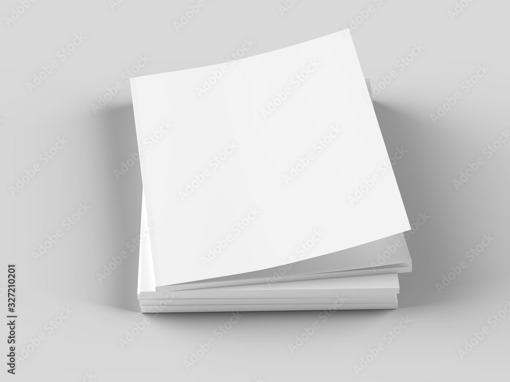 Open magazines with a glued binding. Stack of catalogues. Vertical A4 format. 3d illustration. Open magazines with a glued binding. Stack of catalogues. Vertical A4 format. 3d illustration.