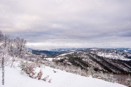 winter landscape in mountains with cloudy arch, slovakia Beskid Mountains Velka Raca, Beskydy Mountains