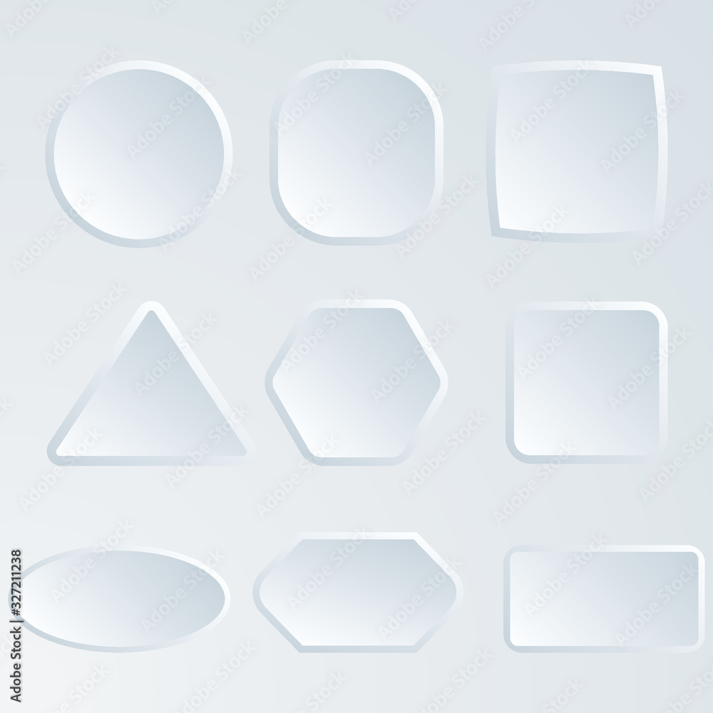 White 3d blank square and rounded button vector set. Button banner round, badge interface for application illustration White 3d blank square and rounded button vector set. Button banner round, badge interface for application illustration