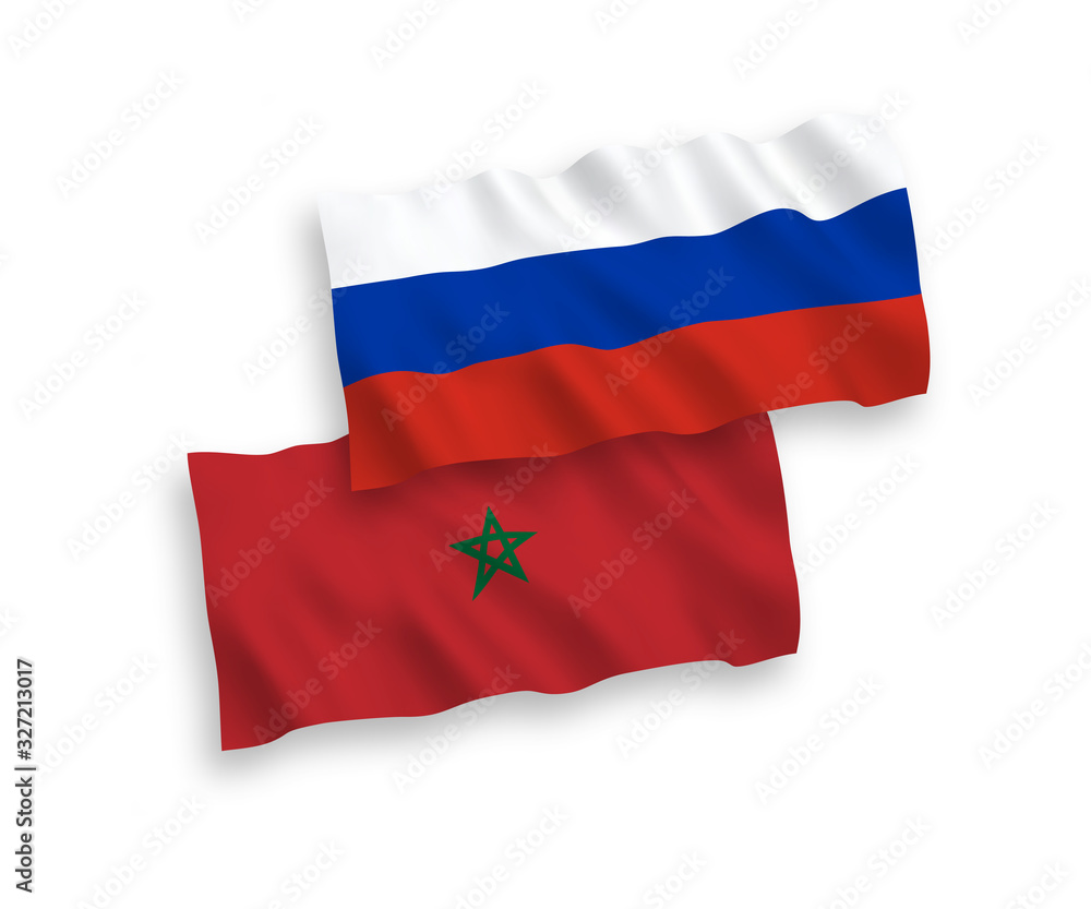 Flags of Morocco and Russia on a white background Flags of Morocco and Russia on a white background