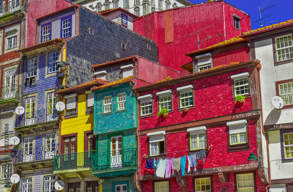 colorful houses in town of Porto Portugal
