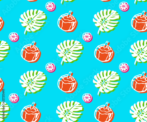 Seamless pattern with coconut. Hand drawn ink illustration. Vector pattern. Print for textile, cloth, wallpaper, scrapbooking