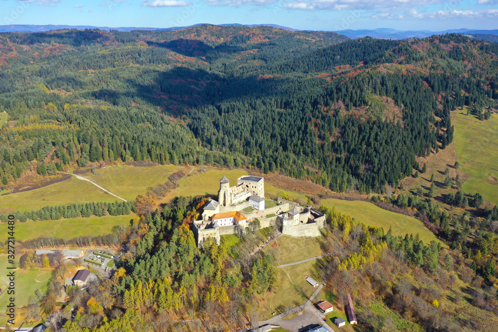 Aerial view of castle in Stara Lubovna in Slovakia