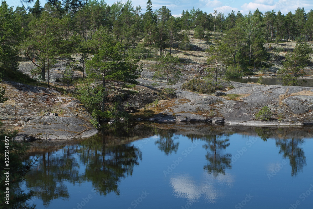 Travel to Russia. Ladoga skerries- hiking on the lake. Nature landscape- national park Travel to Russia. Ladoga skerries- hiking on the lake. Nature landscape- national park
