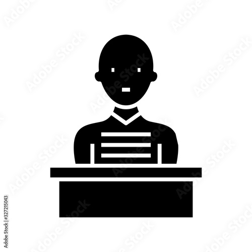 Defendant black icon, concept illustration, vector flat symbol, glyph sign.