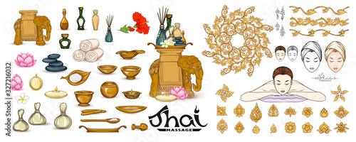 Traditional thai massage. Elements for design, logo, symbols. Clip art, set of elements for design. Vector illustration