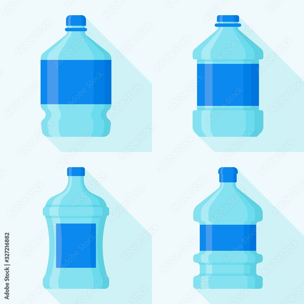 drinking water plastic large size cans fill from water with caps and labels vectors illustration in flat design, drinking water plastic large size cans fill from water with caps and labels vectors illustration in flat design,
