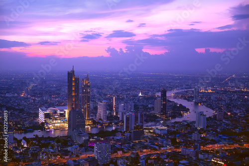 View of the scene after the sunset by the Chao Phraya
