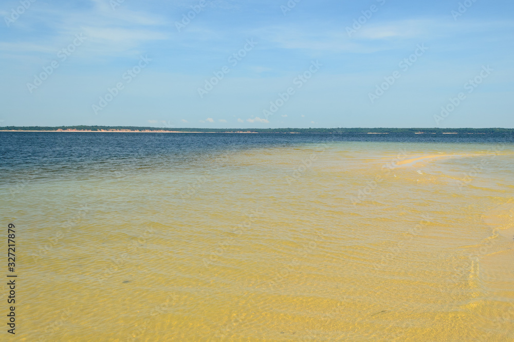 Obraz premium The clean and transparent water of the natural beaches of the Amazon river in Brazil il the middle of the forest