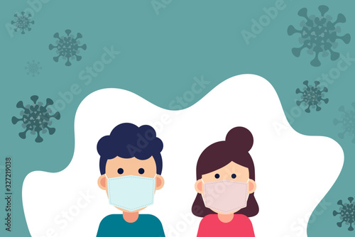 Virus Corona or Virus Covid-19 concept : a Man and women couple use Mask for protection from Virus Covid 19 or 