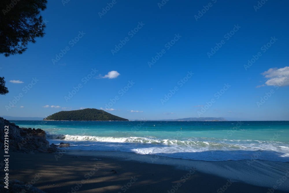 Fototapeta premium Skopelos island , the beach of Kastani Greece.